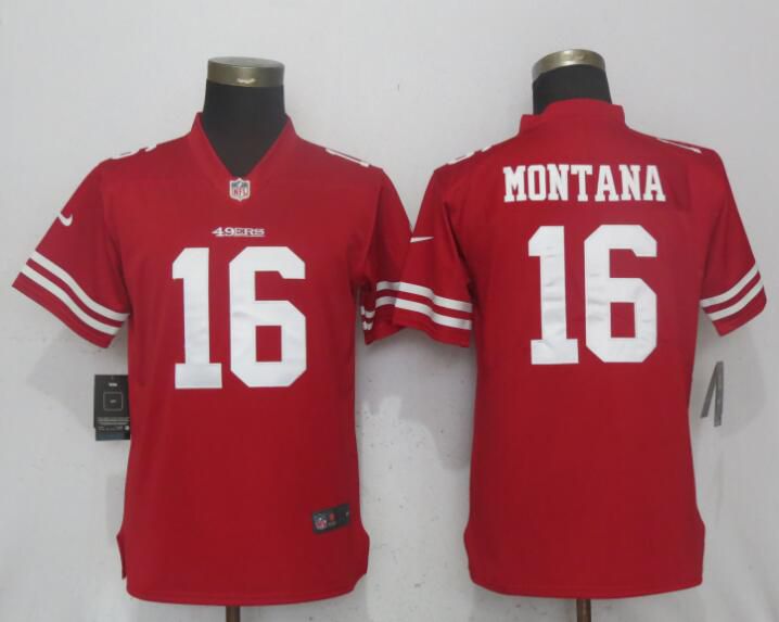 Women San Francisco 49ers #16 Montana Red Vapor Untouchable Player Nike NFL Jerseys->women nfl jersey->Women Jersey